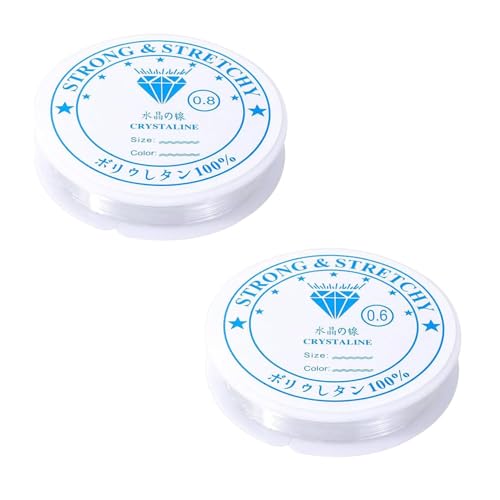 iCovalescent 2 Rollen Elastische Schmuckfaden, Gummiband für Armbänder, 0.6mm (12M) 0.8mm (8M), Schmuckdraht Elastisches Reißfestes Band von iCovalescent