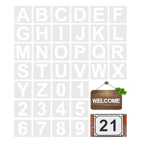iCovalescent 36 Stück Schablonen Buchstaben und Zahlen, Wiederverwendbare Buchstaben Zahlen Zeichen Schablonen Alphabetschablone für Holzschilder Malerei DIY und Handwerk(5.5cm) von iCovalescent