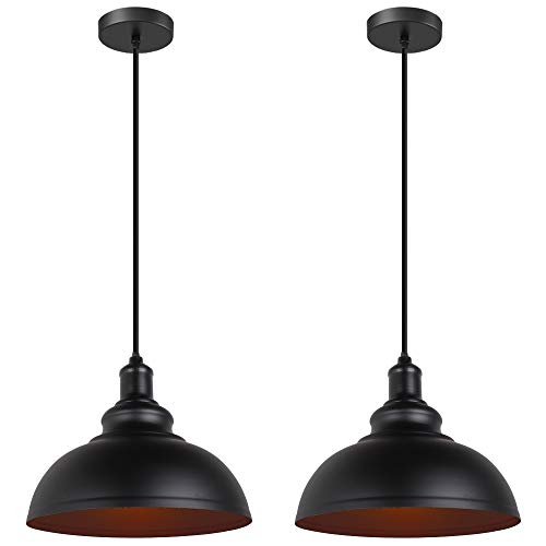 iDEGU 2 Stück Pendelleuchte Industrielle Vintage Pendellampe E27 Retro Lampe Metall Hängelampe für Küche Esszimmer Wohnzimmer Restaurant, Ø29cm (Schwarz) von iDEGU