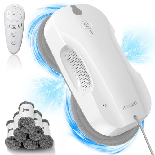 iDEEBO E300 Fensterputzroboter mit Doppelseitigem Sprühsystem, Auslaufsicherem Wassertank, Leicht Aufrüstbar, für Eine Gründliche Streifenfreie Fensterreinigung von iDEEBO