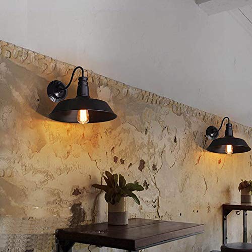 2 Stück Industrie Wandleuchten, iDEGU 26cm Vintage Wandlampe Innen Retro Wandspot E27 Wandbeleuchtung Wandstrahler für Küche Wohnzimmer Flur Büro (Schwarz) von iDEGU