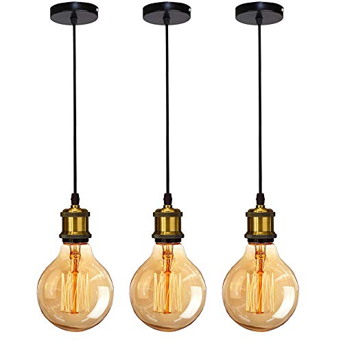3 Stück Vintage Metall Pendelleuchte, iDEGU Retro Edison Hängelampe E27 Lampenfassung Deckenfassung Lampe Sockel Fassung DIY Lampe Zubehör (3er, Messing) von iDEGU