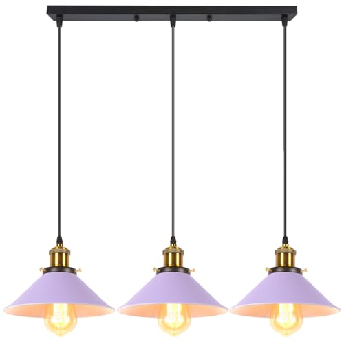 iDEGU 3-flammig Pendelleuchte, Retro Hängelampe Industrie Design Hängeleuchte 22CM Lampenschirm Vintage Lampe E27 Kronleuchter für Küche Esszimmer Café Bar Restaurant (Lila) von iDEGU