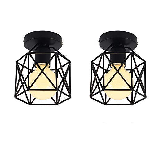 Deckenleuchte, iDEGU 2x Vintage Deckenlampe Geometrische Decken-Lampe Metall E27 Schlafzimmer Lampen für Wohnzimmer Esszimmer Flur (Schwarz, 2er-Set) von iDEGU