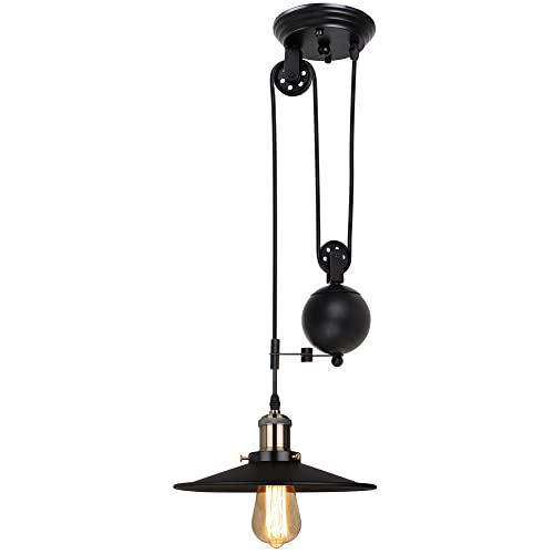 iDEGU 1-flammig Hängelampe Industrielle Pendelleuchte mit Riemenscheibe System Vintage Hängeleuchte 26cm Lampenschirm Schwarz Deckenleuchte für Esszimmer Küche Restaurant Wohnzimmer iDEGU 1-flammig Hängelampe Industrielle Pendelleuchte mit Riemenscheibe System Vintage Hängeleuchte 26cm Lampenschirm Schwarz Deckenleuchte für Esszimmer Küche Restaurant Wohnzimmer von iDEGU