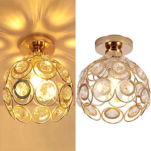 iDEGU 2 Stück Deckenleuchten Retro Kronleuchter aus Kristall und Metall E27 Vintage Hängelampe Lampenschirm Wandlampe Dekoration für Schlafzimmer Wohnzimmer Flur (Gold, 20CM) von iDEGU