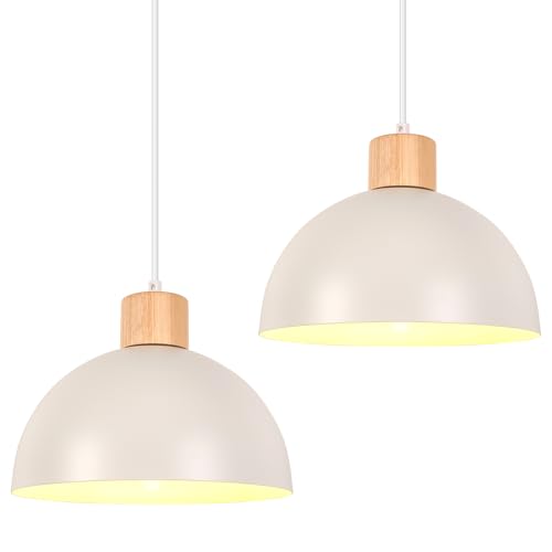 iDEGU 2 Stück Hängelampen Retro E27 LED Hängeleuchte Moderne Skandinavisch Deckenleuchte aus Metall Holz Pendelleuchte für Schlafzimmer Esszimmer Küche Restaurant (25cm, Weiß, 2 Lampen) von iDEGU