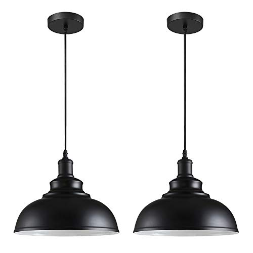 iDEGU 2 Stück Pendelleuchte Industrielle Vintage Pendellampe E27 Retro Lampe Metall Hängelampe für Küche Esszimmer Wohnzimmer Restaurant, Ø29cm (Schwarz, Weißes Interieur) von iDEGU