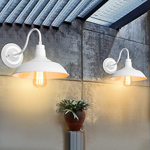 2 Stück Industrie Wandleuchten, iDEGU 26cm Vintage Wandlampe Innen Retro Wandspot E27 Wandbeleuchtung Wandstrahler für Küche Wohnzimmer Flur Büro (Weiß) von iDEGU