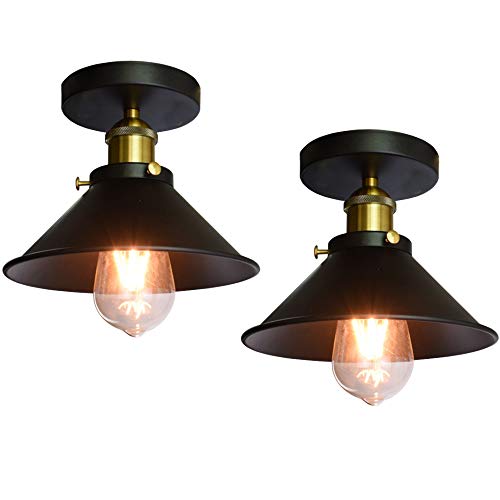 iDEGU 2 Stück Industrielle Deckenleuchte Metall Edison Design Kronleuchter Pendelleuchte Vintage Deckenlampe E27 Dekoration 22 cm schwarz (schwarz) von iDEGU