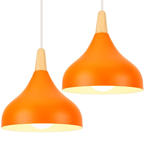 iDEGU 2 Stück Kronleuchter Hängelampe Retro Pendelleuchte Modern Stil Tropfen Hut Deckenleuchte E27 Metall Pendelleuchte für Schlafzimmer Esszimmer Küche Ø 20 cm (Orange) von iDEGU