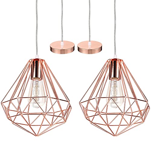 iDEGU 2 Stück Hängelampe Vintage Lampe im Industrie Design Käfig Lampenschirm aus Metall E27 Pendelleuchte Modern Hängeleuchte für Esszimmer Küche Schlafzimmer Wohnzimmer (25cm, Roségold) von iDEGU