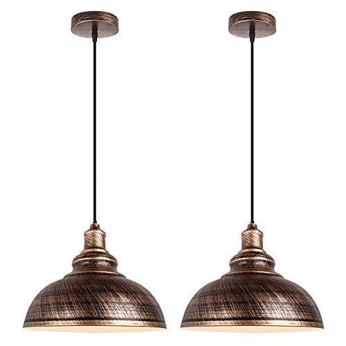 iDEGU 2 Stück Pendelleuchte, Industrielle Kronleuchter, Deckenleuchte, Vintage, E27, Retro, Metall, Deckenleuchte, für Küche, Esszimmer, Wohnzimmer, Restaurant, Durchmesser 29 cm (Bronze) von iDEGU