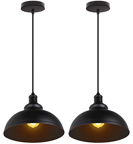 iDEGU 2 Stück Pendelleuchte Industrielle Kronleuchter Deckenleuchte Vintage E27 Retro Metall Deckenlampe für Küche Esszimmer Wohnzimmer Restaurant, Durchmesser 29 cm (Schwarz + Schwarz) von iDEGU