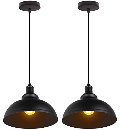 iDEGU 2 Stück Pendelleuchte Industrielle Kronleuchter Deckenleuchte Vintage E27 Retro Metall Deckenlampe für Küche Esszimmer Wohnzimmer Restaurant Durchmesser 29 cm (schwarz + schwarz) von iDEGU