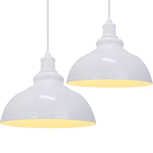 iDEGU 2 Stück Pendelleuchte Industrielle Vintage Kronleuchter Deckenleuchte Lampenschirm E27 Deckenlampe Dekoration für Küche Esszimmer Restaurant Ø 29 cm weiß von iDEGU