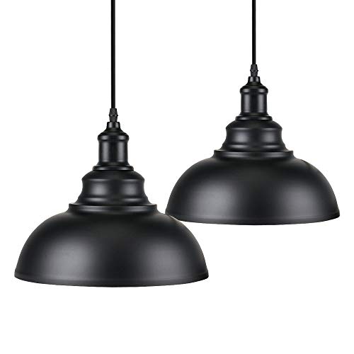 iDEGU 2 Stück Pendelleuchte Industrielle Vintage Kronleuchter Deckenleuchte Lampenschirm E27 Deckenlampe Dekoration für Küche Esszimmer Restaurant Ø 29 cm Schwarz von iDEGU