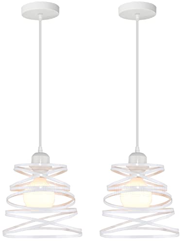 iDEGU 2 Stück Pendelleuchte Moderne Spirale Design Metall Lampenschirm E27 Vintage Lampe Industrielle Hängelampe für Schlafzimmer Wohnzimmer Küche Esszimmer (20cm, Weiß) von iDEGU