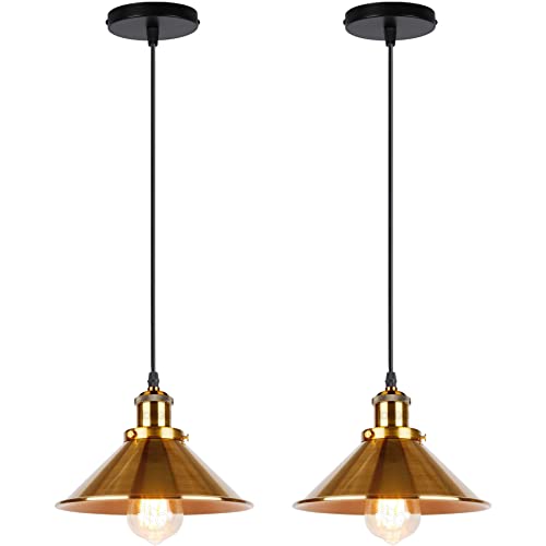 iDEGU 2 Stück Pendelleuchten Retro Industrie Hängelampe Design Edison aus Metall Vintage Deckenleuchte E27 Hängeleuchte für Esszimmer Küche Wohnzimmer (2x Gold) von iDEGU