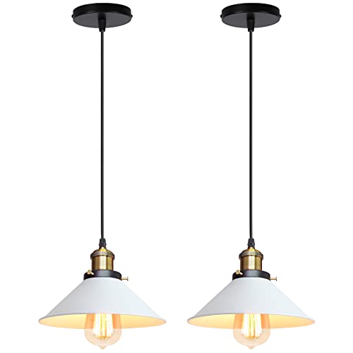 iDEGU 2 Stück Pendelleuchten Retro Industrie Hängelampe Design Edison aus Metall Vintage Deckenleuchte E27 Hängeleuchte für Esszimmer Küche Wohnzimmer (2x Weiß) von iDEGU