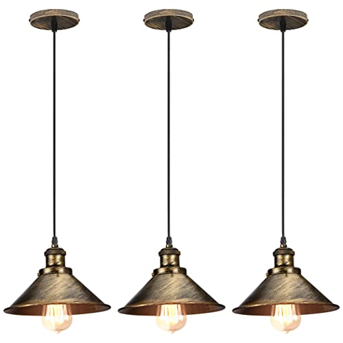 iDEGU 2 Stück Pendelleuchten Retro Industrie Hängelampe Design Edison aus Metall Vintage Deckenleuchte E27 Hängeleuchte für Esszimmer Küche Wohnzimmer (3x Bronze) von iDEGU