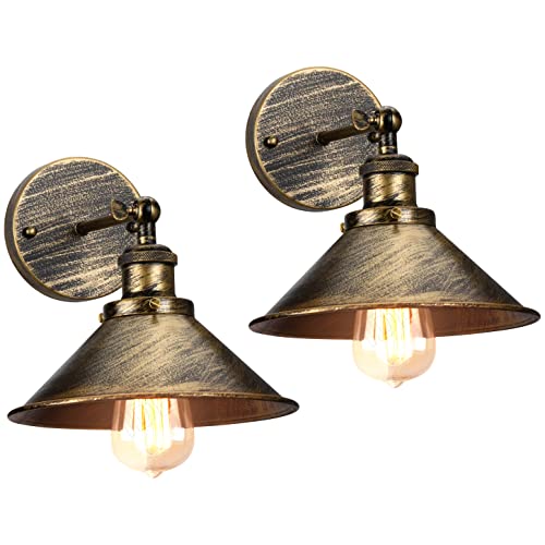 iDEGU 2 Stück Wandleuchte Industrielle Vintage Wandlampe Deckenleuchte Edison-Stil Metall Retro Lampe mit 180° Drehung E27 Fassung Lampe für Wohnzimmer Küche Flur, 22 cm Lampenschirm (Bronze) von iDEGU