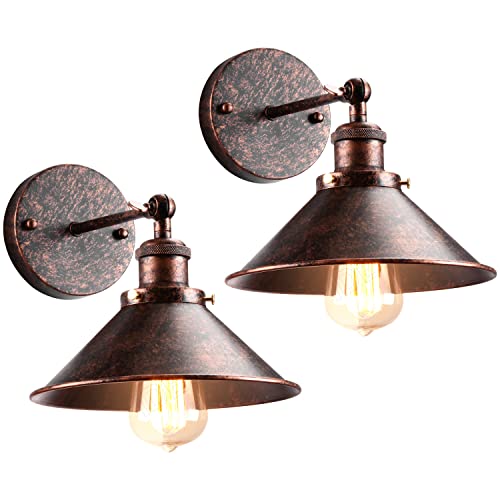 iDEGU 2 Stück Wandleuchte Industrielle Vintage Wandlampe Deckenleuchte Edison-Stil Metall Retro Lampe mit 180° Drehung E27 Fassung Lampe für Wohnzimmer Küche Flur, 22 cm Lampenschirm (Rost) von iDEGU