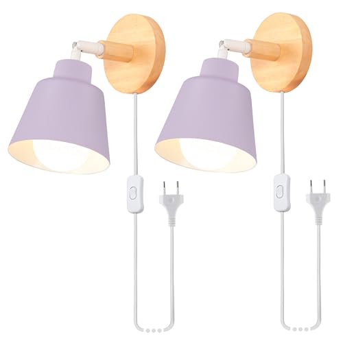 iDEGU 2 Stück Wandleuchten, Retro, Vintage, E27, Industrieleuchte, aus Holz und Metall, verstellbar, Wandleuchte, für den Innenbereich, mit Stecker und Schalter, moderne Wandleuchte für Schlafzimmer, iDEGU 2 Stück Wandleuchten, Retro, Vintage, E27, Industrieleuchte, aus Holz und Metall, verstellbar, Wandleuchte, für den Innenbereich, mit Stecker und Schalter, moderne Wandleuchte für Schlafzimmer, von iDEGU