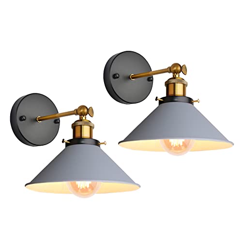 iDEGU 2 Stück Wandleuchten, Retro Wandlampe im Metall Lampenschirm mit 240° Verstellbare Moderne Deckenlampe Wandspots für Schlafzimmer Wohnzimmer Flur, 22CM (Grau) von iDEGU