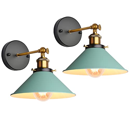 iDEGU 2 Stück Wandleuchten, Retro Wandlampe im Metall Lampenschirm mit 240° Verstellbare Moderne Deckenlampe Wandspots für Schlafzimmer Wohnzimmer Flur, 22CM (Grün) von iDEGU