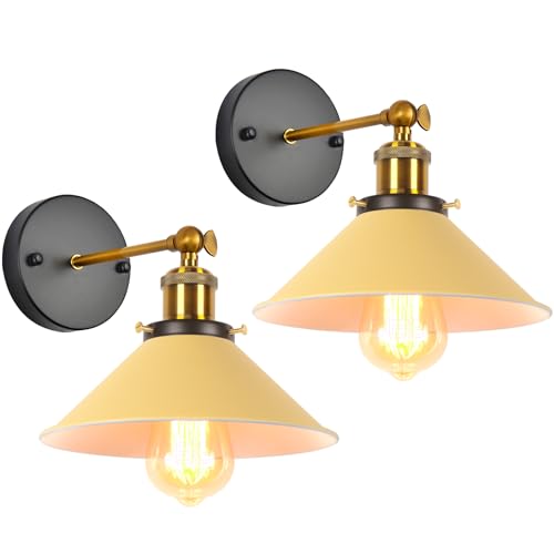 iDEGU 2 Stück Wandleuchten, Retro Wandlampe im Metall Lampenschirm mit 240° Verstellbare Moderne Deckenlampe Wandspots für Schlafzimmer Wohnzimmer Flur, 22CM (Hellgelb) von iDEGU