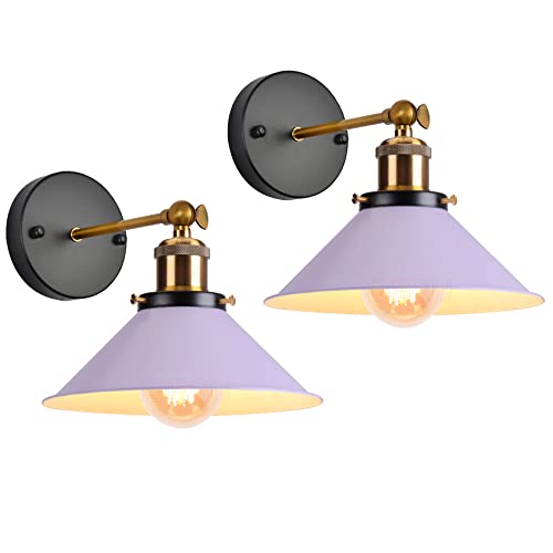 iDEGU 2 Stück Wandleuchten, Retro Wandlampe im Metall Lampenschirm mit 240° Verstellbare Moderne Deckenlampe Wandspots für Schlafzimmer Wohnzimmer Flur, 22CM (Lila) von iDEGU