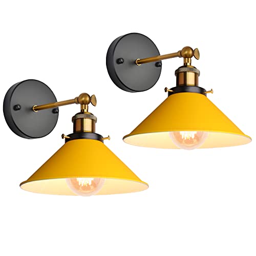 iDEGU 2 Stück Wandleuchten, Retro Wandlampe im Metall Lampenschirm mit 240° Verstellbare Moderne Deckenlampe Wandspots für Schlafzimmer Wohnzimmer Flur, 22CM (Orange-gelb) von iDEGU