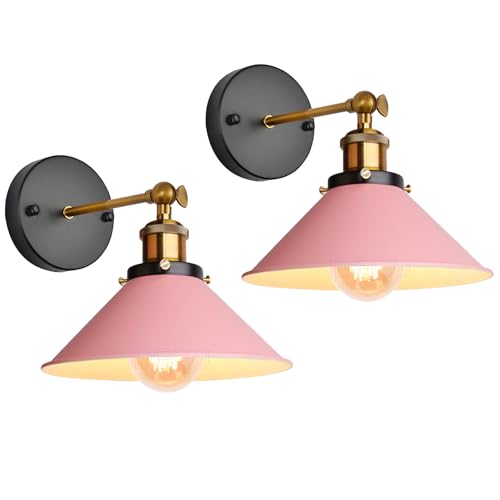 iDEGU 2 Stück Wandleuchten, Retro Wandlampe im Metall Lampenschirm mit 240° Verstellbare Moderne Deckenlampe Wandspots für Schlafzimmer Wohnzimmer Flur, 22CM (Rosa) von iDEGU