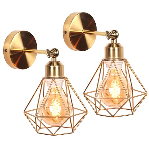 iDEGU 2 Stück Wandleuchten, Vintage Wandlampe Innen im Industrie Design 16cm Käfig Lampenschirm aus Metall Verstellbare Deckenleuchte Wandleuchte für Schlafzimmer Küche Flur Wohnzimmer (Retro-Gold) iDEGU 2 Stück Wandleuchten, Vintage Wandlampe Innen im Industrie Design 16cm Käfig Lampenschirm aus Metall Verstellbare Deckenleuchte Wandleuchte für Schlafzimmer Küche Flur Wohnzimmer (Retro-Gold) von iDEGU