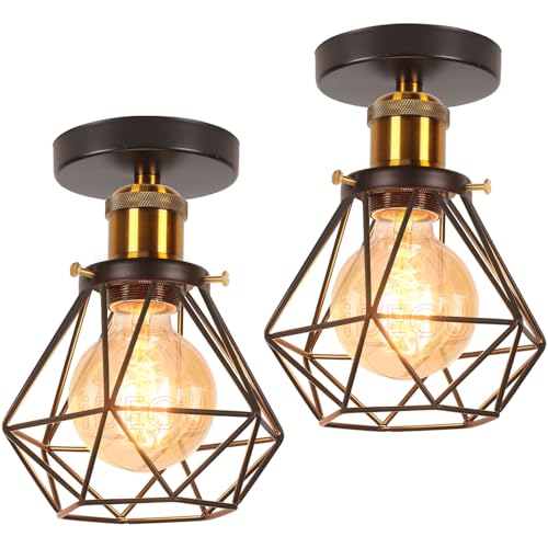 iDEGU 2 Stücke Deckenleuchten 16cm Industrial Deckenlampe aus Metall Lampenschirm Geometrischer Käfig Retro Kronleuchter E27 Fassung Vintage Pendelleuchte für Flur Eingang Küche Schlafzimmer (Bronze) iDEGU 2 Stücke Deckenleuchten 16cm Industrial Deckenlampe aus Metall Lampenschirm Geometrischer Käfig Retro Kronleuchter E27 Fassung Vintage Pendelleuchte für Flur Eingang Küche Schlafzimmer (Bronze) von iDEGU