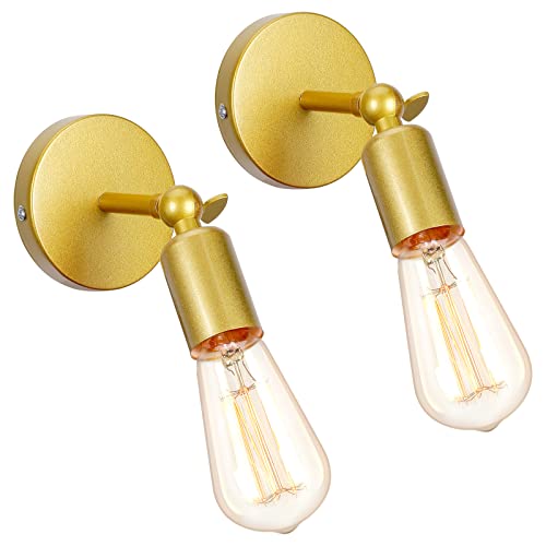 iDEGU 2 Stücke Industrie Wandleuchten, E27 Wandlampe Innen Vintage Lampenschirm aus Metall 180 ° Einstellbare Metall Wandbeleuchtung für Schlafzimmer Badezimmer Flur Wohnzimmer (Gold) von iDEGU
