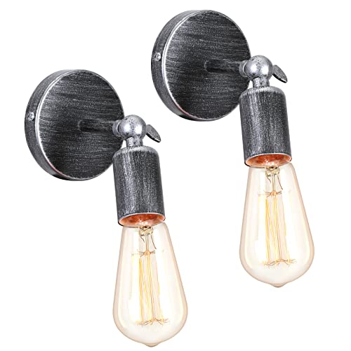 iDEGU 2 Stücke Industrie Wandleuchten, E27 Wandlampe Innen Vintage Lampenschirm aus Metall 180 ° Einstellbare Metall Wandbeleuchtung für Schlafzimmer Badezimmer Flur Wohnzimmer (Silber-Rost) von iDEGU