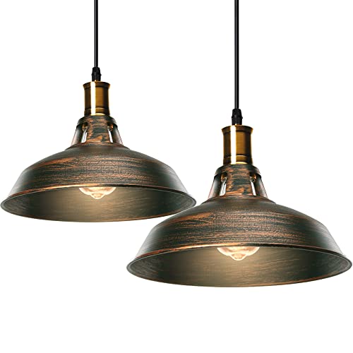 iDEGU 2 Stücke Pendelleuchten, Retro Hängelampe Industrielle Lampenschirm im Eisen Ø 27cm Vintage Hängelleuchte für Küche Esszimmer Wohnzimmer Schlafzimmer Flur Restaurant (Bronze) von iDEGU