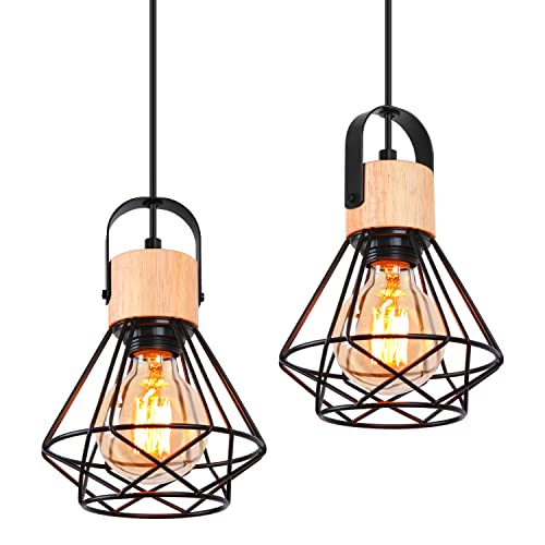 iDEGU 2 Stücke Pendelleuchten 16cm Industrielle Hängelampe aus Holz Metall Vintage Lampe mit Geometrischem Käfig Schwarz E27 Retro Hängeleuchte für Esszimmer Wohnzimmer Küche (1-flammig Pendellampe) iDEGU 2 Stücke Pendelleuchten 16cm Industrielle Hängelampe aus Holz Metall Vintage Lampe mit Geometrischem Käfig Schwarz E27 Retro Hängeleuchte für Esszimmer Wohnzimmer Küche (1-flammig Pendellampe) von iDEGU