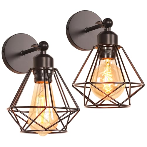 iDEGU 2 Stücke Vintage Wandlampe 16cm Wandleuchte Industrial Design Geometrischem Käfig Eisen Lampenschirm Retro Lampe Verstellbare Deckenleuchte Wandleuchte für Wohnzimmer Flur Küche (Typ-C Schwarz) iDEGU 2 Stücke Vintage Wandlampe 16cm Wandleuchte Industrial Design Geometrischem Käfig Eisen Lampenschirm Retro Lampe Verstellbare Deckenleuchte Wandleuchte für Wohnzimmer Flur Küche (Typ-C Schwarz) von iDEGU