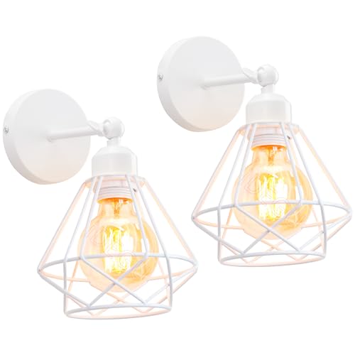 iDEGU 2 Stücke Vintage Wandlampe 16cm Wandleuchte Industrial Design Geometrischem Käfig Eisen Lampenschirm Retro Lampe Verstellbare Deckenleuchte Wandleuchte für Wohnzimmer Flur Küche (Typ-C Weiß) von iDEGU