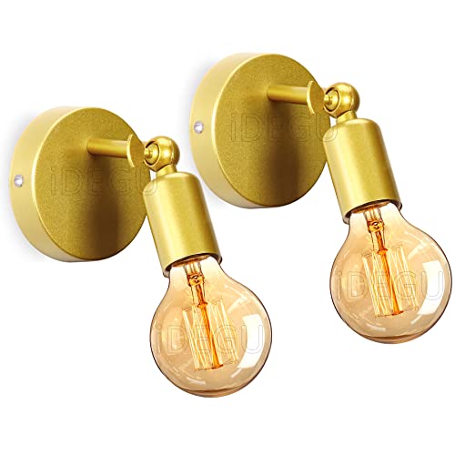 iDEGU 2 Stücke Wandleuchte Vintage E27 Lampe mit Drehbare Fassung Industrielle Wandlampe Deckenleuchte für Flur Schlafzimmer Küche (Gold) von iDEGU