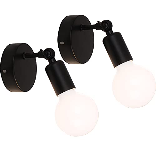 iDEGU 2 Stücke Wandleuchte Vintage E27 Lampe mit Drehbare Fassung Industrielle Wandlampe Deckenleuchte für Flur Schlafzimmer Küche (Schwarz) von iDEGU