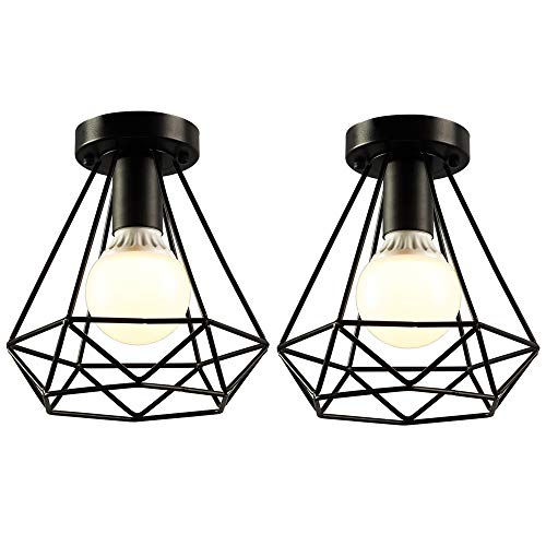 iDEGU 2 Stück Deckenleuchten Industrielle Deckenlampe aus Eisen 20cm Lampenschirm in Käfig Design Vintage Pendelleuchte E27 Beleuchtung Kronleuchter für Wohnzimmer, Schlafzimmer, Restaurent (Schwarz) von iDEGU