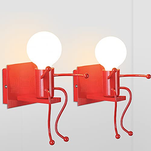 iDEGU 2er Pack Wandleuchte Moderne Wandleuchte Humanoid Stil Kreative LED Leuchte Dekoration Wandleuchte Innen für Kinderzimmer Wohnzimmer Flur (rot) von iDEGU