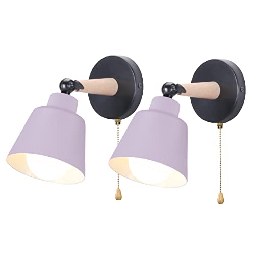 iDEGU 2er Set Wandleuchten Innen Retro Wandlampe aus Holz und Metall mit Schalter Verstellbar Wandspot Moderne Wandleuchte für Schlafzimmer Flur Eingang Wohnzimmer (Matt Lila) von iDEGU