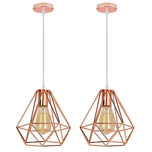 iDEGU 2x Pendelleuchte Vintage Hängelampe in Form eines Käfigs Lampe Kronleuchter für Wohnzimmer, Schlafzimmer, Esszimmer, Ø20cm (Roségold) von iDEGU