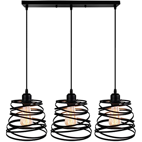 iDEGU 3 Hängeleuchten Kreativ Industrielle Kronleuchter Deckenleuchte Design Spirale Wasserfall E27 Deckenlampe Vintage Pendelleuchte für Schlafzimmer Wohnzimmer Küche (20 cm Schwarz, Stange) von iDEGU