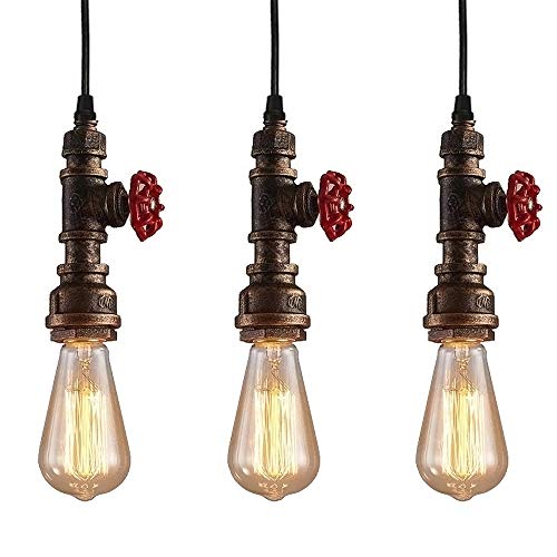 iDEGU 3 Stück Pendelleuchte Industrielle Pendelleuchte Vintage Kronleuchter Deckenleuchte im Design Rohr Licht Art Deco für Café, Bar, Restaurant, Küche – Antik Bronze von iDEGU